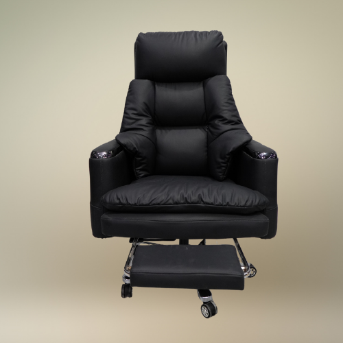 Executive Plus "Boss" PU Leather Chair – Adjustable Back Height & Footrest – Heavy-Duty Steel Spider Base